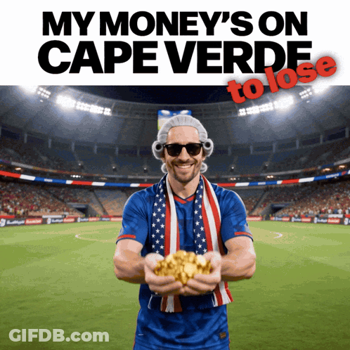 Man Holding Gold In Soccer Field My Money's On Cape Verde To Lose GIF