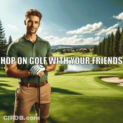 Man Holding Golf Club Hop On Golf GIF