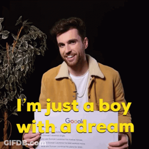 Man Holding Google Sign Saying I'm Just A Boy With A Dream GIF
