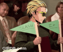 Man Holding Green Slash It Flag GIF
