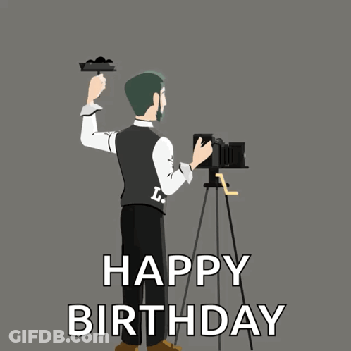 Man Holding Gun Happy Birthday Card GIF