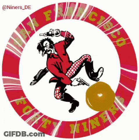 Man Holding Gun In Circle Saying Forty Niners GIF