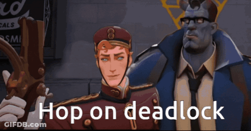 Man Holding Gun Next To Another Man Saying Hop On Deadlock GIF