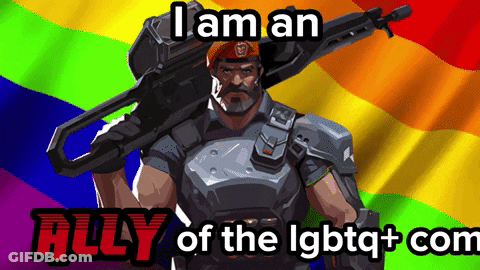 Man Holding Gun Saying Ally Of The LGBTQ+ Community GIF