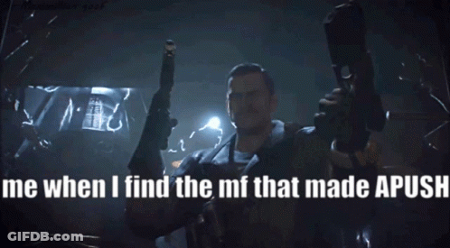 Man Holding Gun Saying Me When I Find The MF That Made Apusy GIF