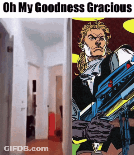 Man Holding Gun Saying Oh My Goodness Gracious GIF