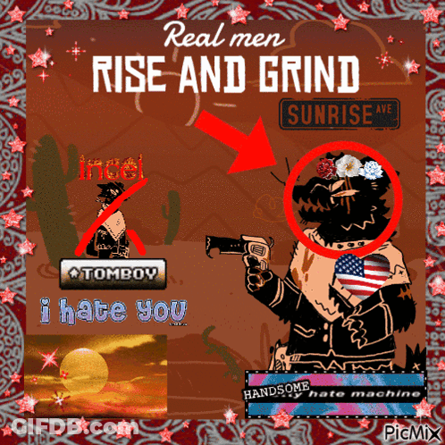 Man Holding Gun Saying Real Men Rise And Grind GIF