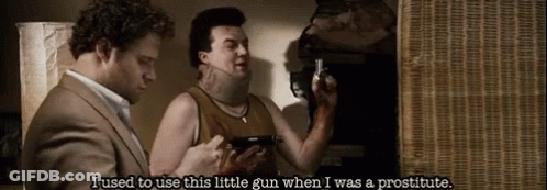Man Holding Gun Says I Used To Use This Little Gun When I Was A Prostitute GIF