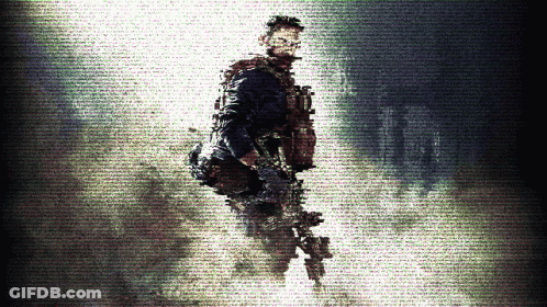 Man Holding Gun Surrounded By Words GIF
