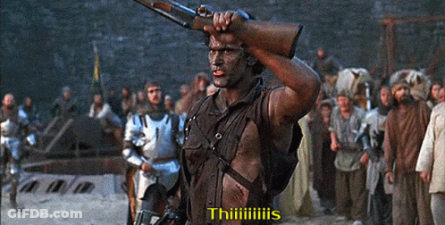 Man Holding Gun Thiiiiiiiiiis GIF