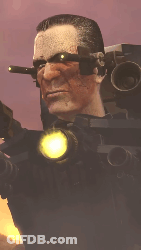 Man Holding Gun With Flashlight On Head GIF
