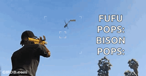 Man Holding Gun With Fufu Pops Bison Pops Text GIF