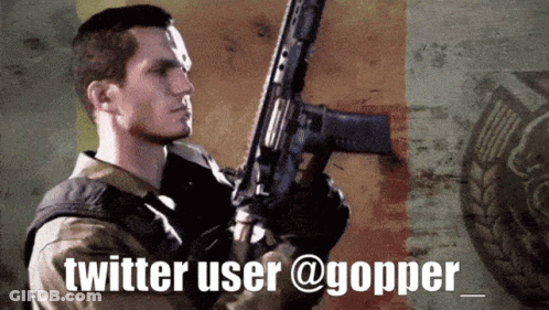 Man Holding Gun With @Gopper GIF