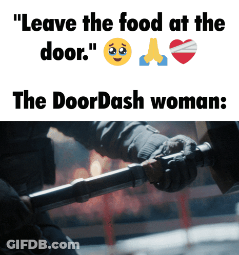 Man Holding Hammer Leave Food At Door GIF