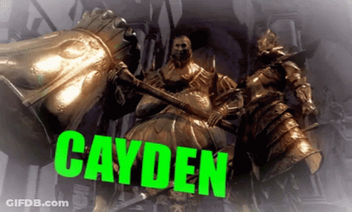 Man Holding Hammer Statue With Green Cayden GIF