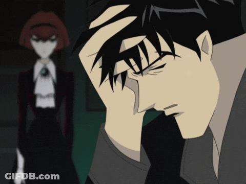 Man Holding Head Behind Woman GIF