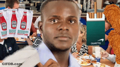 Man Holding Ketchup Bag Next To Cigarettes GIF