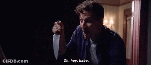 Man Holding Knife Saying Oh Hey Babe GIF