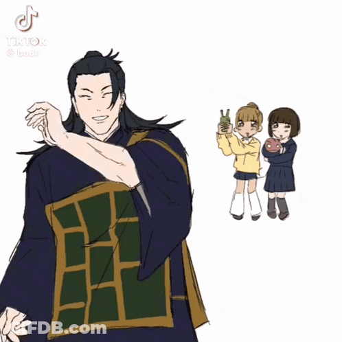 Man Holding Knife Standing Next To Two Girls GIF