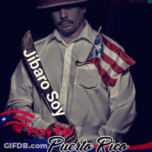 Man Holding Knife With Jibaro Soy Banner GIF