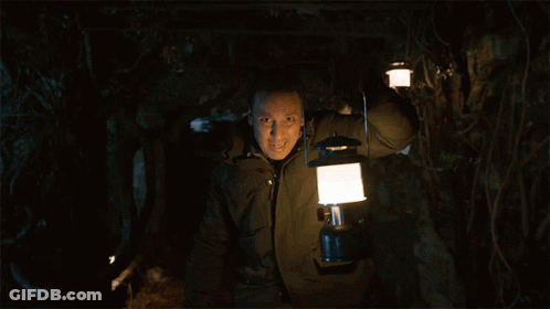Man Holding Lantern In Dark Forest GIF