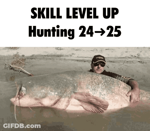Man Holding Large Fish Skill Level Up GIF