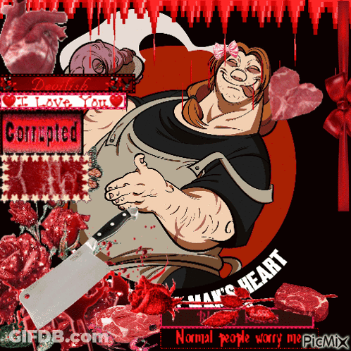 Man Holding Large Knife Saying Man's Heart GIF
