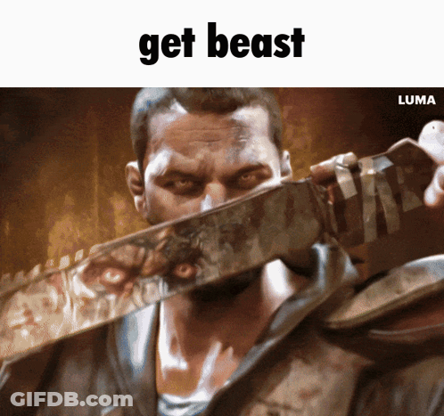 Man Holding Large Sword With Get Beast GIF