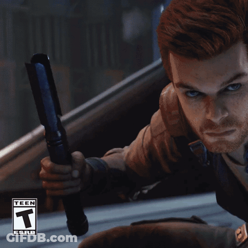 Man Holding Lightsaber In Front Of Teen Esrd Sign GIF