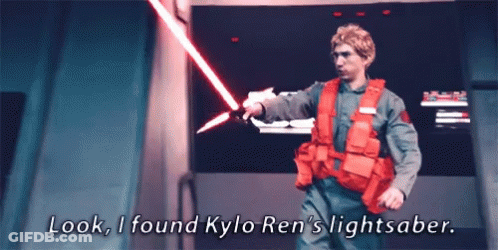 Man Holding Lightsaber Saying Look I Found Kylo Ren's Lightsaber GIF