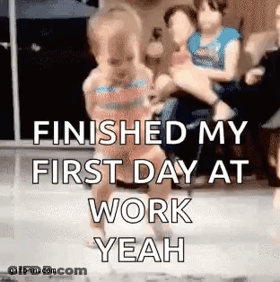 Man Holding Little Girl Saying Finished My First Day At Work Yeah GIF