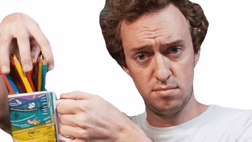 Man Holding Lots Of Coloring Pencil GIF
