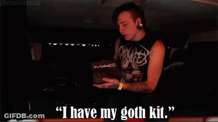 Man Holding Mac Makeup Says I Have My Goth Kit GIF