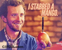 Man Holding Mango Needle Saying I Stabbed Mango GIF