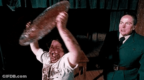 Man Holding Meat Over Head GIF