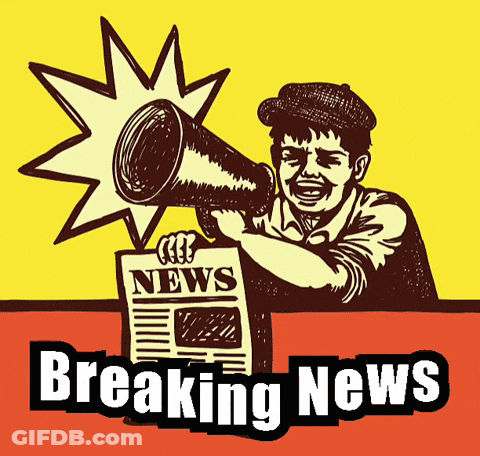 Man Holding Megaphone And Newspaper Saying Breaking News GIF