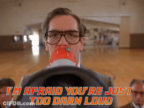 Man Holding Megaphone Saying I'm Afraid You're Just Too Darn Loud GIF