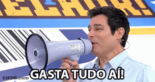 Man Holding Megaphone With Gasta Tudo Ai Sign GIF