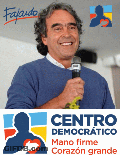Man Holding Microphone By Centro Democratico Sign GIF