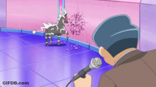 Man Holding Microphone In Front Of Cartoon Horse GIF