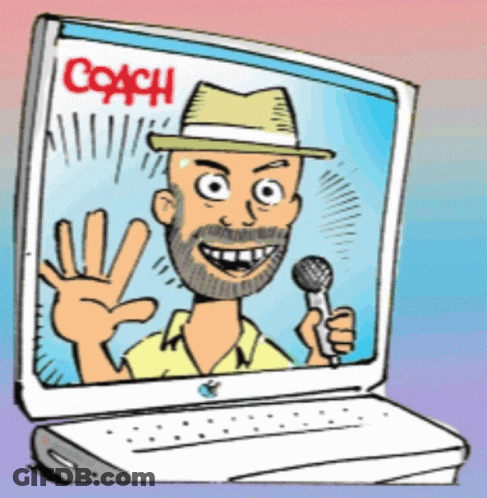 Man Holding Microphone In Front Of Coach Screen GIF