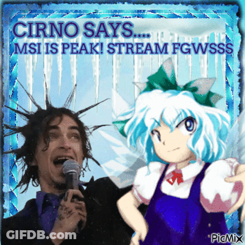 Man Holding Microphone Next To Girl With Blue Hair GIF