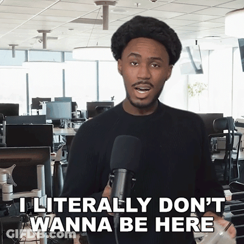 Man Holding Microphone Saying I Literally Don't Wanna Be Here GIF