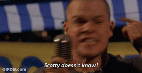 Man Holding Microphone Saying Scotty Doesn't Know GIF