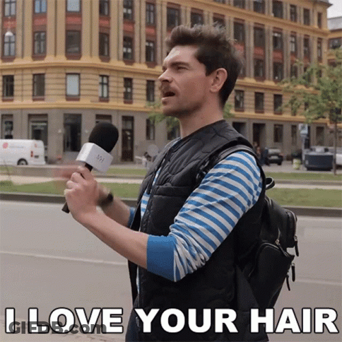 Man Holding Microphone Says I Love Your Hair GIF