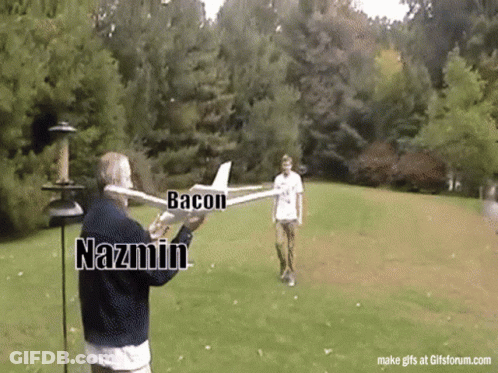 Man Holding Model Airplane With Bacon And Nazmin GIF