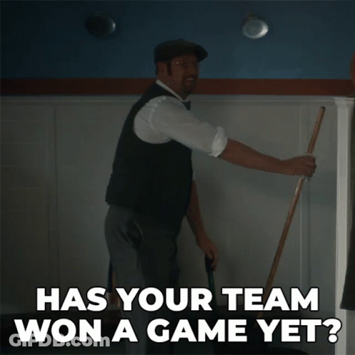 Man Holding Mop Says Has Your Team Won Game Yet GIF
