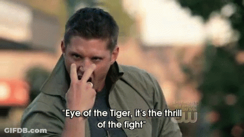 Man Holding Nose Saying Eye Of The Tiger It's The Thrill Of The Fight GIF
