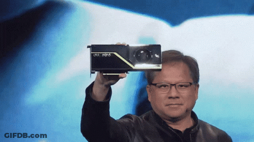 Man Holding Nvidia Graphics Card Blue Background GIF