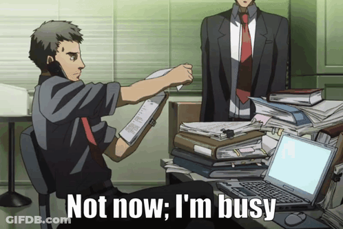 Man Holding Paper Saying Not Now I'm Busy GIF